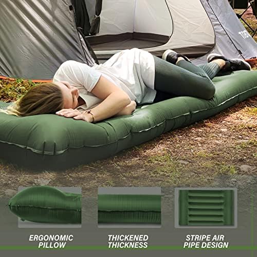 TOBTOS Inflatable Camping Sleeping Pad with Pillow, Thick 6 Inch Ultralight Sleeping Pad with Built-in Pump, Lightweight Sleeping Mat for Camping, Backpacking, Hiking, Tent (Green)