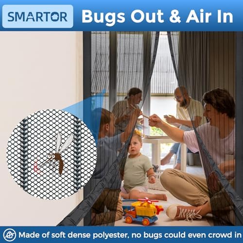 Smartor Magnetic Screen Door Magnetic Closure Fits 36"x80" Doors |Polyester - Retractable Screen Door Mesh| Self Sealing|Hands Free |Keeps Bugs Out|Pet and Kid Friendly-39 Inch x 82 Inch