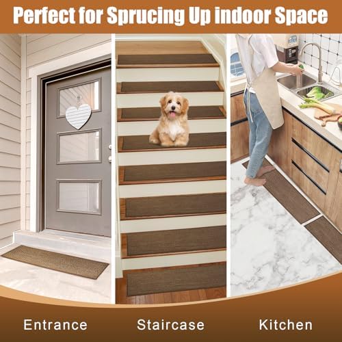 Stair Treads for Wooden Steps Indoor,8" X 30" (15 in Pack) Carpet Stair Treads for Wood Stairs, Machine Washable Stair Runners for Kids Elders and Pets,Brown