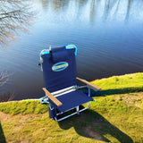 Tommy Bahama 5-Position Classic Lay Flat Folding Backpack Beach Chair, Polyester, Navy