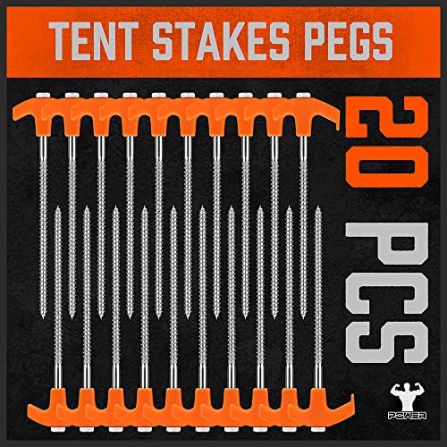 HORUSDY 26 Pack 8.07 Inch Heavy Duty Tent Stakes Tent Pegs Camping Stakes with with 4x13ft Rope & 1 Stopper T Pull Hook
