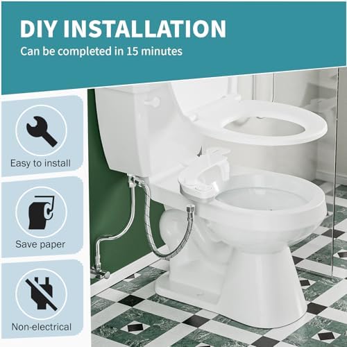 PIKETS Bidet Attachment for Toilet, Dual Nozzle (Frontal and Rear Wash) Non-Electric Fresh Water Bidet Toilet Seat Attachment with Nozzle Self Cleaning, Adjustable Water Pressure (White)