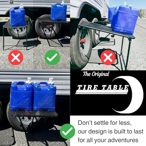 Vehicle Tire-Mounted Steel Camping, Travel, Tailgating and Outdoor Work Table, Black (Steel) , 29 x 23 x 1.5"