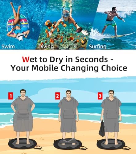 Abahub Surf Poncho Men & Women Towel Poncho Adult with Hood, Thick Quick Dry Changing Poncho Towel, Microfiber Wearable Cover Up for Surfing Beach Swim - Absorbent Changing Towel L (Grey)