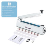 LinsnField Sealer Pro, Patented 8-inch Impulse Heat Sealer, 2-mm Sealing Width Super Heavy Duty Bag Sealing Machine with Extra 2 Replacements, 1Fuse Included, White