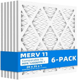 (6 Pack) 20x25x1 Furnace Air Filters, MPR 1200 & FPR 7, MERV 11 Pleated Air Filter (Actual Size: 19 3/4"x 24 3/4" x 3/4")