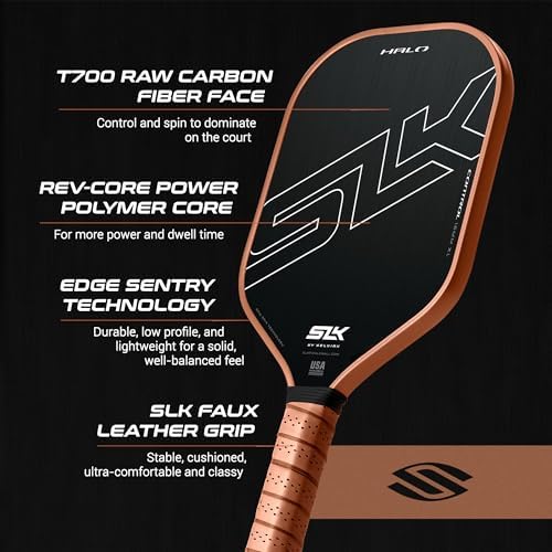Selkirk Sport SLK Halo Raw Carbon Fiber Pickleball Paddle | Designed in The USA | Choose from The T700 Raw Carbon Fiber Power, The 18k Ultraweave Control, or The Kevlar Linkweave Thermoformed Pro
