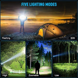LED Rechargeable Headlamp, Super Bright with 5 Modes & IPX7 Level Waterproof USB Rechargeable Zoom Headlight, 90° Adjustable for Outdoor Camping, Running, Cycling, Climbing