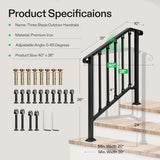 VIVOSUN Outdoor Handrail, 3 Step Stair Handrail, 40" x 36" Fits 1 to 3 Steps, Wrought Mattle Iron Stair Railing with Curved End and Balusters for Concrete Step, Porch Steps, One-Step Assembly, Black