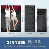 Cotton Flannel Double Sleeping Bag for Adults Machine Washable 2 Person Camping Sleeping Bag Queen Size Waterproof with Compression Sack for Cold Weather 3-4 Seasons