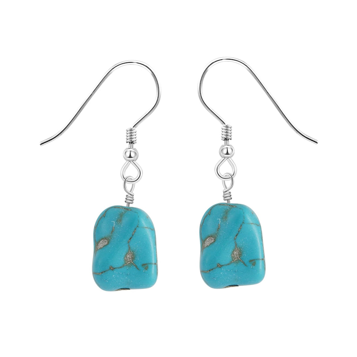 Turquoise Dangle Earrings, White Gold, 925 Sterling Silver