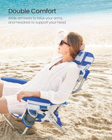 SONGMICS Portable Backpack Beach Chair, 331 lb Capacity, 4 Angles Adjustable Backrest, 2 Side Pockets, Towel Bar, Blue and White UGCB62BU