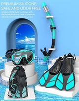 Snorkeling Gear for Adults Men Women,4 in 1 Snorkel Set with Panoramic View Diving Mask Anti-Fog Anti-Leak,Dry Top Snorkel,Fins and Travel Bag for Swimming,Snorkeling and Travel Diving