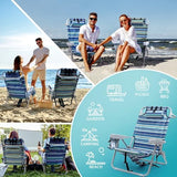 Beach Chairs for Adults Heavy Duty, Compact Portable Lay Flat Folding Chair with Backpack Straps and Large Cooler Pouch, Support to 350LBS (Stripes_Blue&Cyan)