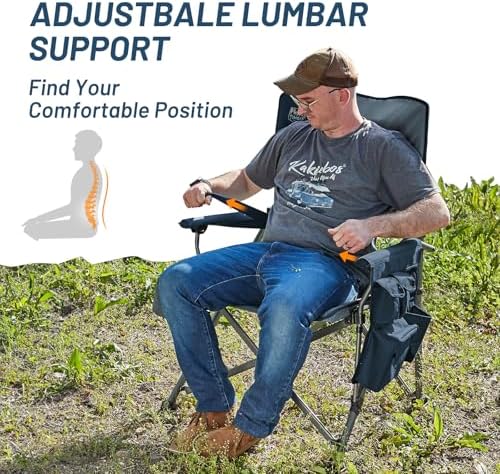 TIMBER RIDGE Oversized Folding Camping Chair with Lumbar Support Adjustable High Back Heavy Duty for Adults Support up to 500lbs with Cup Holder, Cooler Bag, Side Pocket, Blue