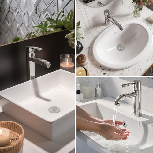 Hibbent 2 Pack Upgraded 3 in 1 Bathroom Sink Drain Strainer, Universal Pop Up Stopper with Removable Stainless Steel Filter Basket Hair Catcher, Sink Plug for 1.1''~2.36'' Basin, Brushed Nickel