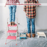 BONTEC 3-Step Ladder, Folding Step Stool, 600lbs Max Load Capacity, Sturdy Steel, Non-Slip Pedals, Lightweight, Portable Steel Ladder with Convenient Handrail, Safety Design for Home & Work, Pink