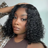 ISEE Hair Wear and Go Glueless Wigs Bob Wigs Human Hair Pre Plucked Water Wave Lace Front Wigs Human Hair Upgraded No Glue Transparent Lace Closure Wigs Human Hair for Women Natural Black 14 Inch