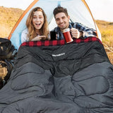 Cotton Flannel Double Sleeping Bag for Adults Machine Washable 2 Person Camping Sleeping Bag Queen Size Waterproof with Compression Sack for Cold Weather 3-4 Seasons