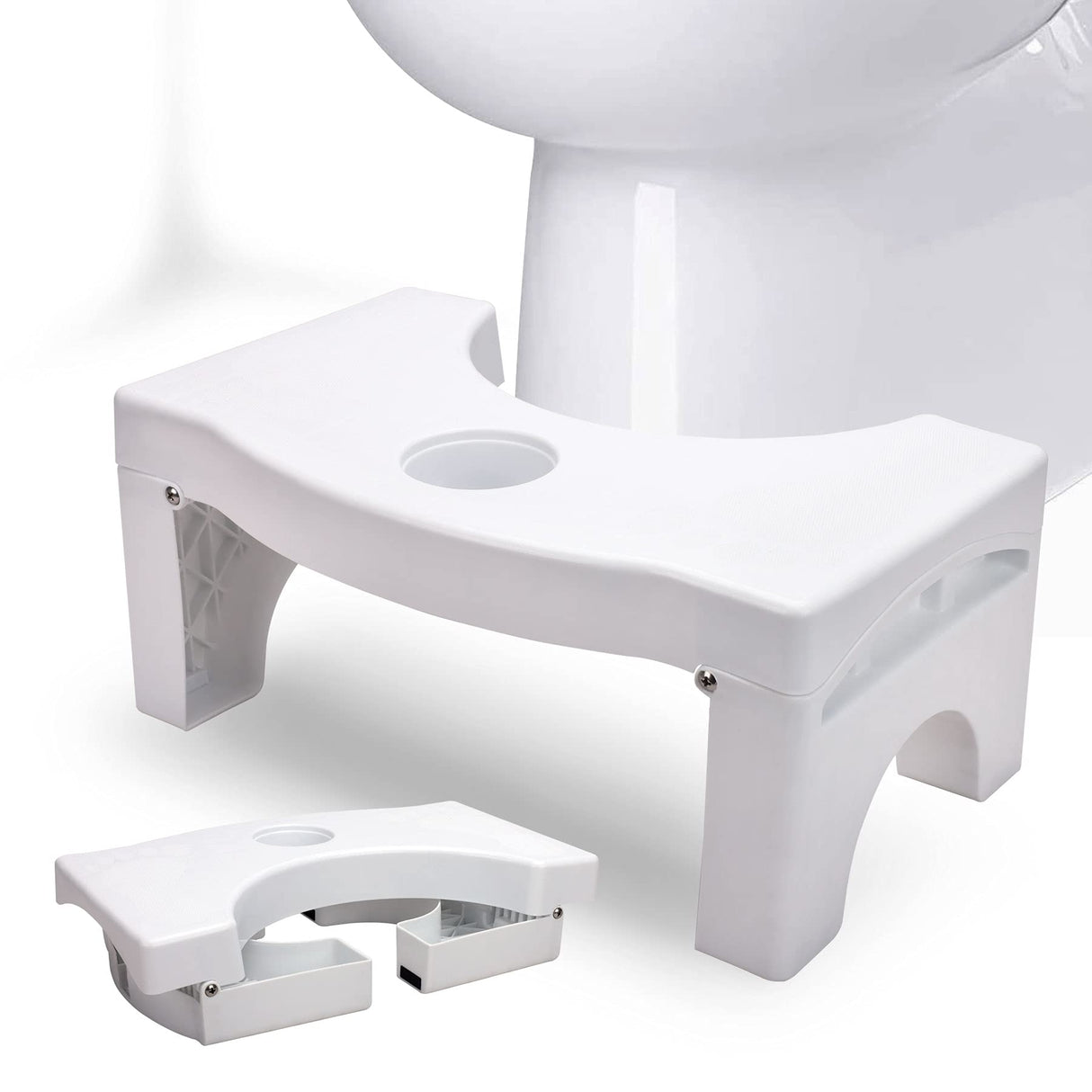 Foldable Toilet Potty Stool for Adults, 7" Heavy Duty Portable Squatting Poop Foot Stool with Freshener Space, Bathroom Non-Proof Toilet Assistance Step Stool fits 14"-16" Standard Toilets