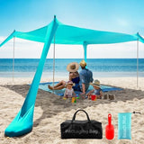Beach Tent Sun Shelter UPF50+, 10x10 FT Family Beach Shade Canopy with 4 Aluminum Poles, Beach Blanket, Carrying Bag and Sand Shovel, Outdoor Pop Up Tent for Beach Camping Trips