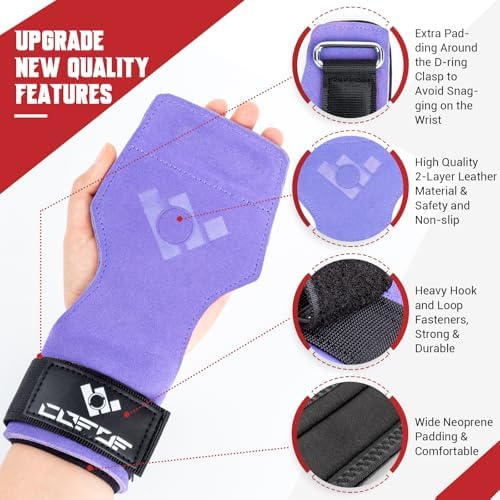 Weight Lifting Wrist Strap, Double Layer Leather Wrist Strap for Deadlift and Powerlifting, Adjustable Neoprene Padded Gym Workout Lifting Hooks (Pair)