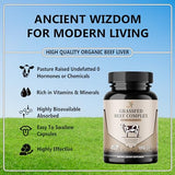 Beef Organ Supplement - Grass Fed & Pasture Raised - Total Body Wellness & Performance, Organ Complex with 3000mg of Desiccated Beef Liver, Heart, Kidney, Pancreas, Spleen (180 Capsules)