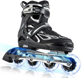 2PM SPORTS Vinal Girls Adjustable Flashing Inline Skates, All Wheels Light Up, Fun Illuminating Skates for Kids Men Adult Women and Boys