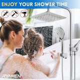 Dual Shower Head Combo, 8'' High Pressure Rain Shower Head with Handheld Spray, 6 Settings Handheld Showerhead, 15" Height Adjustable Slide Bar, Angle Adjustable, Chrome Polished