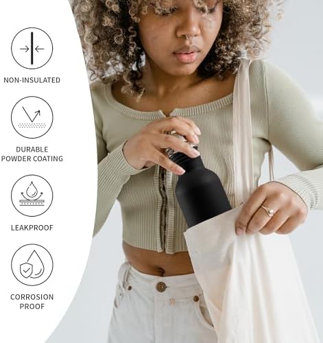 Bambaw Stainless Steel Water Bottle, Black Sports Bottle, Non-Insulated Water Bottle, 1L Stainless Steel, Reusable Bottle, Metal Bottle, BPA-Free – Onyx Black