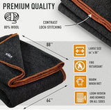 Large Military Wool Blanket - Warm & Thick Emergency Survival Blanket Great for Camping, Outdoors, Sports Events, Picnics, 4.5 lbs, 64" x 88" (Charcoal)