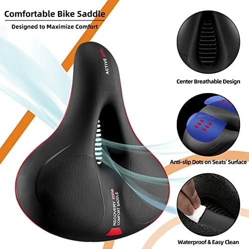 ROCKBROS Bike Seat Comfort Bike Saddle Mountain Bicycle Accessories for Men Women Soft Wide Bike Seat Cushion Dual Shock Absorbing with Reflective Strip