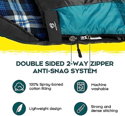 Bessport Sleeping Bag Winter | Flannel Lined 18℉ - 32℉ Extreme 3-4 Season Warm & Cool Weather Adult Sleeping Bags Large | Lightweight, Waterproof for Camping, Backpacking, Hiking