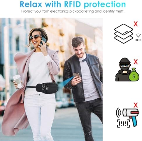 AGPTEK Fanny Pack for Women Men, RFID Large Capacity Waist Wallet Bag, Adjustable & Waterproof Bum Belt Pouch for Travel, Running, Shopping, Hiking, Dog Walking, Cycling, Climbing