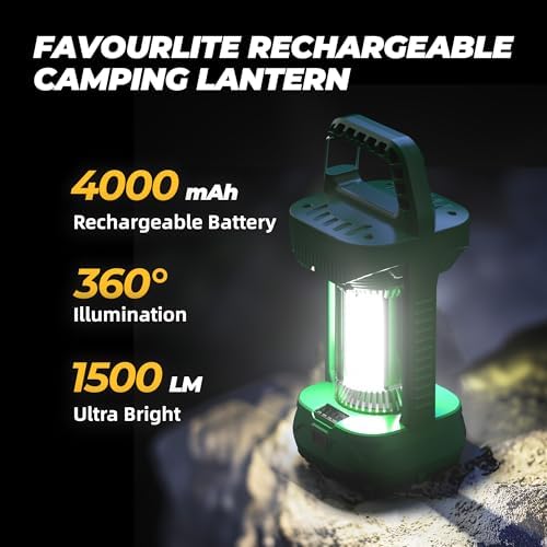 Favourlite Camping Lantern, 1500LM Camping Light 3000 Capacity Phone Charger LED Impact-Resistant Flashlight Lantern Portable Waterproof Hurricane Lanterns for Power Outages (Green+Green)
