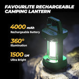 Favourlite Camping Lantern, 1500LM Camping Light 3000 Capacity Phone Charger LED Impact-Resistant Flashlight Lantern Portable Waterproof Hurricane Lanterns for Power Outages (Green+Green)
