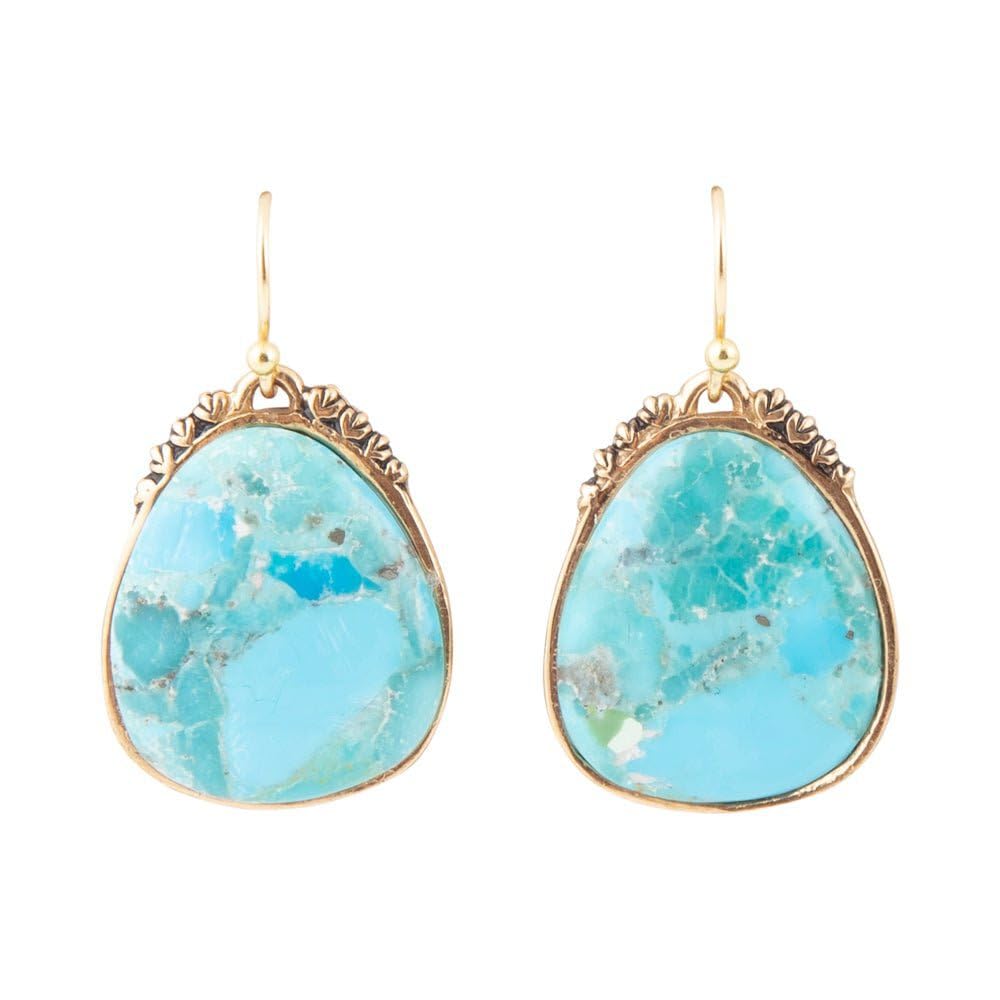 Barse Agave Genuine Blue Turquoise Drop Earrings, Golden Bronze, 1.5-Inch
