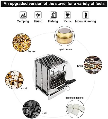 REDCAMP Wood Burning Folding Camp Stove Stainless Steel Grid, Portable Collapsible Backpacking Stove Survival Rocket Stove for Hiking Outdoor Tent Camping Picnic BBQ, Samll