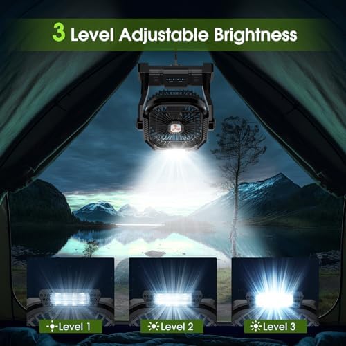 Portable Rechargeable Fan, 20000mAh Cordless Battery Powered Camping Tent Fans with LED Lantern, Small USB C Operated Outdoor Ventilador for Travel Camp Fishing Picnic Beach Office Home Essentials