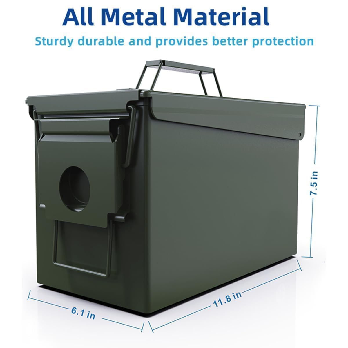 PATRON 50 Cal Ammo Can Metal 9mm Ammo Box Storage Crate Case for Shotgun Bullet Rifle Nerf Ammunition Waterproof Case-Gard Organizer Christmas Gifts for Men,Gift Boxes for Dad Husband Father (Green)