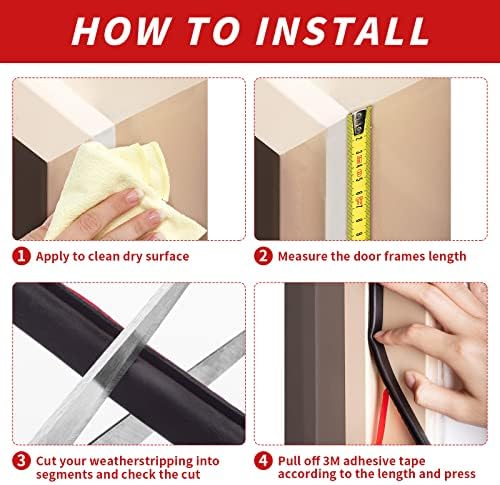 50 Feet D-Shape Rubber Weather Stripping Door Seal Strip, Fingwerk Self-Adhesive Backing Door Weatherstripping for Door Frame Insulation Large Gap, Easy Cut to Size(Black)