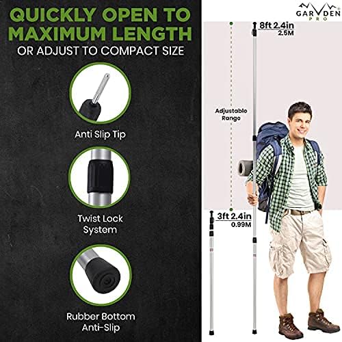 Telescoping Tarp Poles | Replacement Canopy Adjustable Aluminum Rods, Portable & Lightweight for Tent Fly, Awning, Outdoor Camping, Hiking, Backpacking & Rainfly + Pegs & Reflective Ropes