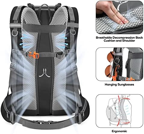 Maelstrom Hiking Backpack,Camping Backpack,40L Waterproof Hiking Daypack with Rain Cover,Lightweight Travel Backpack,Black