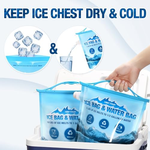HEYTRIP 4 Pack Reusable Ice Bags for Cooler 2.5lb 5lb Ice Cube Bags, Long Lasting Cold Dry Freezer Packs, Leakproof Water Container - Fill it with Ice to Keep Cooler Cold and Drink its ICY Water