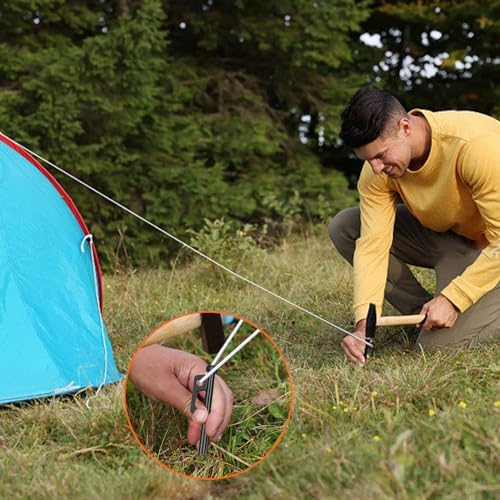 Eurmax USA 10 inch Multiuse Heavy Duty Steel Tent Stakes Tarp Pegs Camping Stakes for Outdoor Camping Canopy and tarp with 4 Ropes 10FT Length