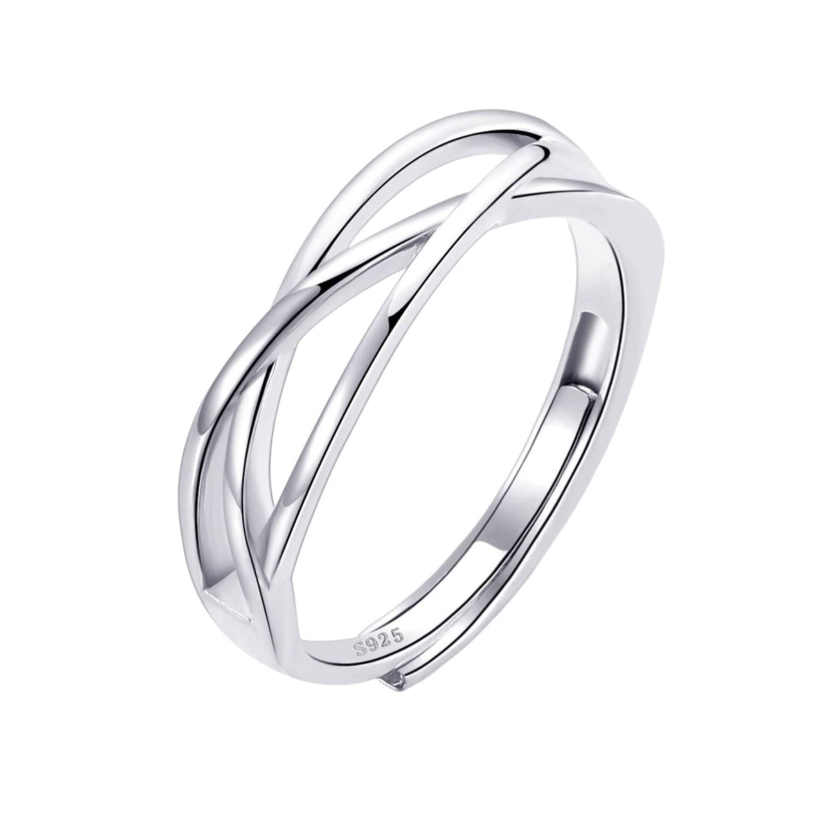 OOOPEL Sterling Silver Adjustable Ring S925 Silver Rings for Women Cubic Zirconia Twist Love Knot Dainty Ring Silver Minimalist Open Finger Rings Silver Thumb Sterling Silver Ring