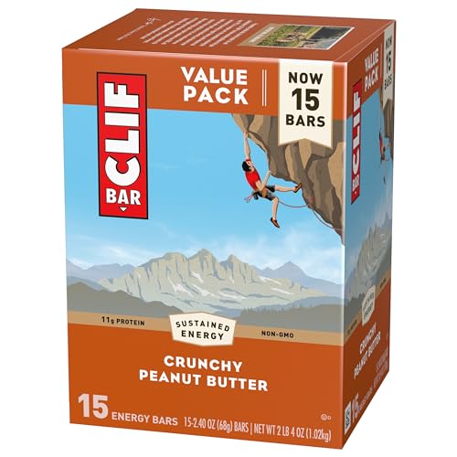CLIF BAR - Protein Bars - Crunchy Peanut Butter - Made with Organic Oats - Energy Bars - Non-GMO (15 Pack)
