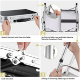 Folding Camping Table, Aluminum 24" x 16" Adjustable Height Small Folding Table with Carrying Handle, Lightweight, Portable Camping Table Waterproof for Outdoor Indoor Picnic Beach BBQ (Black)