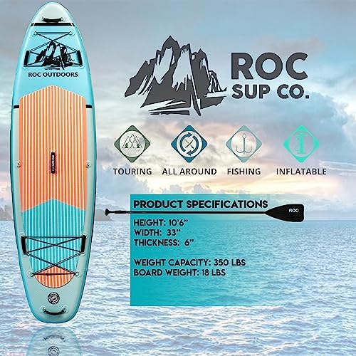 Roc Inflatable Stand Up Paddle Boards 10 ft 6 in with Premium SUP Paddle Board Accessories, Wide Stable Design, Non-Slip Comfort Deck for Youth & Adults