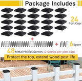Goovilla 4x4 Post Caps Black(Actual 3.5" x 3.5"), 24 Pack Fence Post Caps with 48 Screws and Easy Installation, Sturdy Waterproof Plastic Deck Post Caps with Frosted Finishing Touch, Protect Wood Post